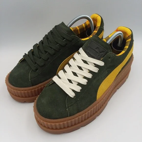 Puma X Fenty Rihanna Cleated Creeper Green Yellow Suede Platform Shoes Women's 8 - Picture 2 of 13